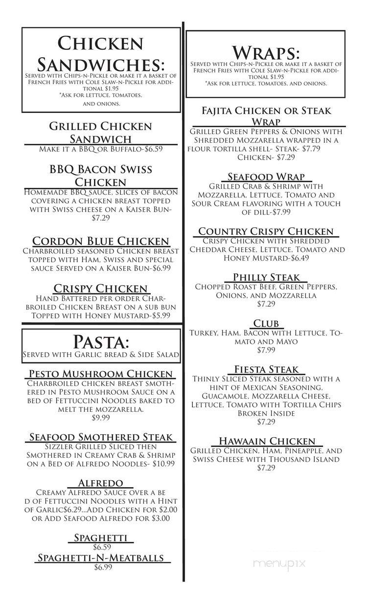 Government Lake Lodge - Baldwin, MI menu_pic