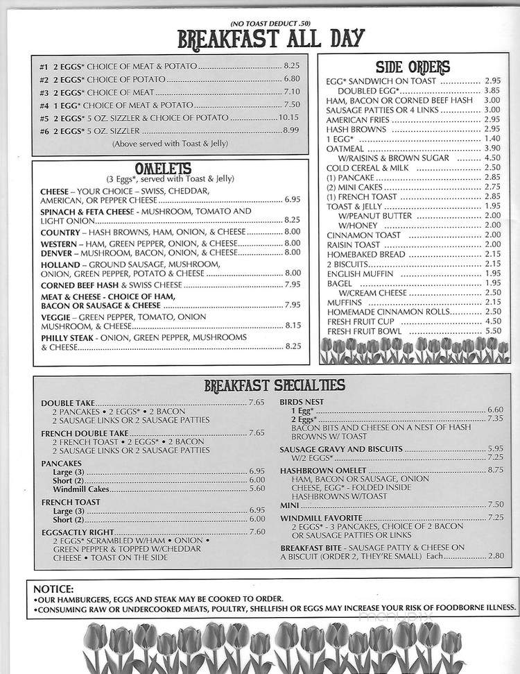 Windmill Restaurant - Holland, MI menu_pic