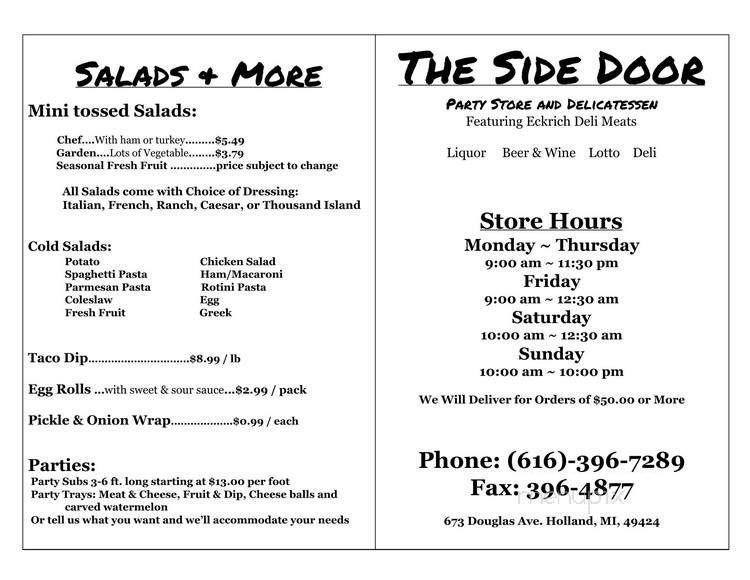 Side Door Party Store & Deli - Holland, MI menu_pic