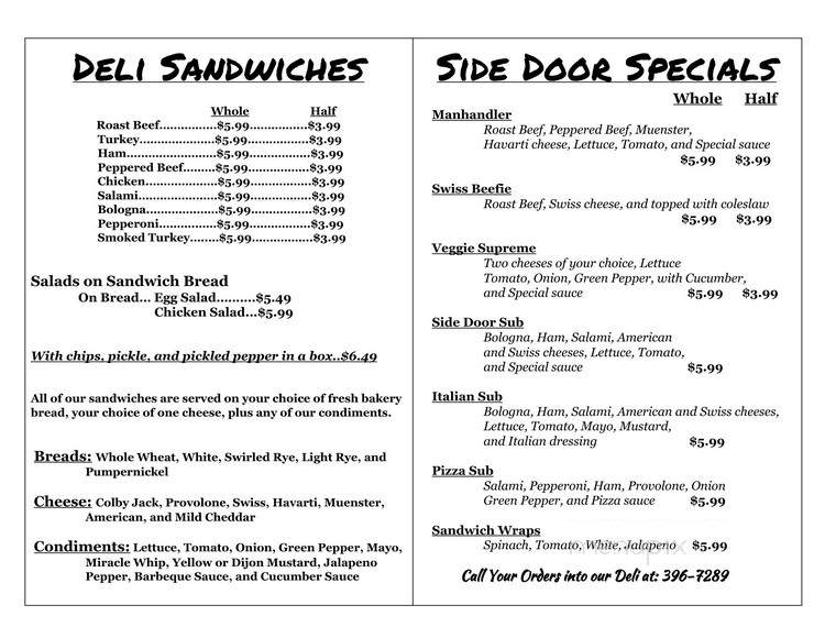 Side Door Party Store & Deli - Holland, MI menu_pic