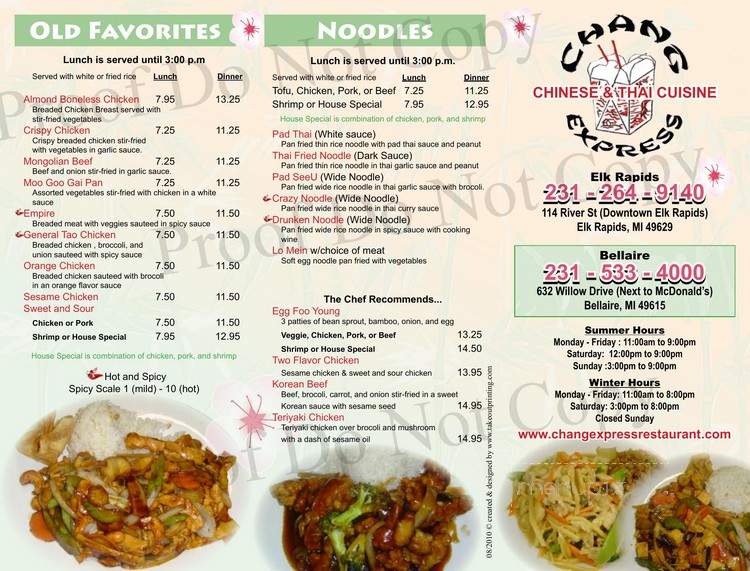 Chang Express - Elk Rapids, MI menu_pic