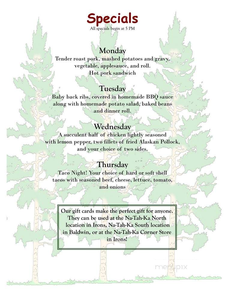Na Tah Ka - Baldwin, MI menu_pic