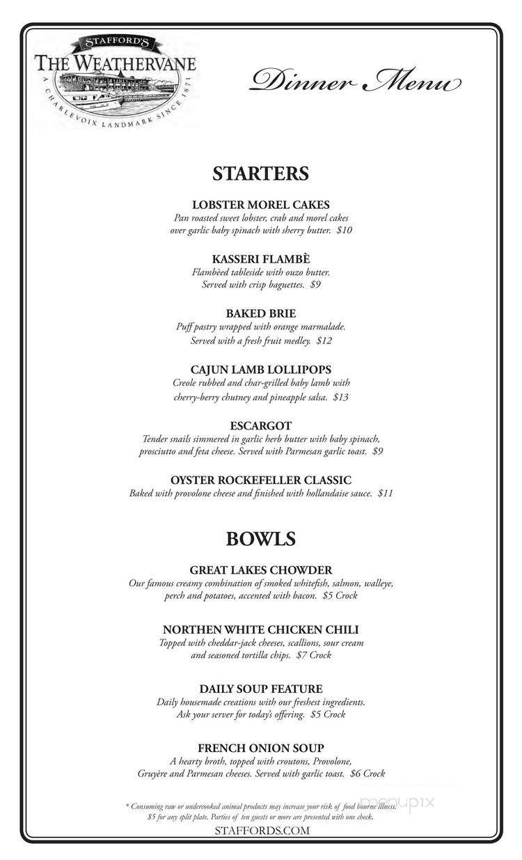Stafford's Weathervane - Charlevoix, MI menu_pic
