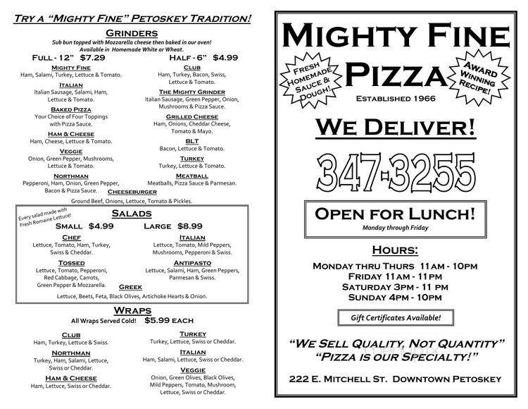 Mighty Fine Pizza Take Out - Petoskey, MI