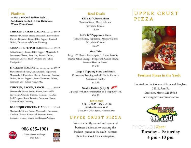Upper Crust Pizza Co - Sault Ste Marie, MI menu_pic