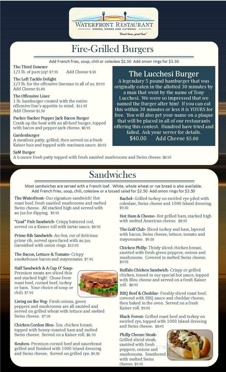 The Waterfront Restaurant and Upper Deck Lounge - Hancock, MI menu_pic