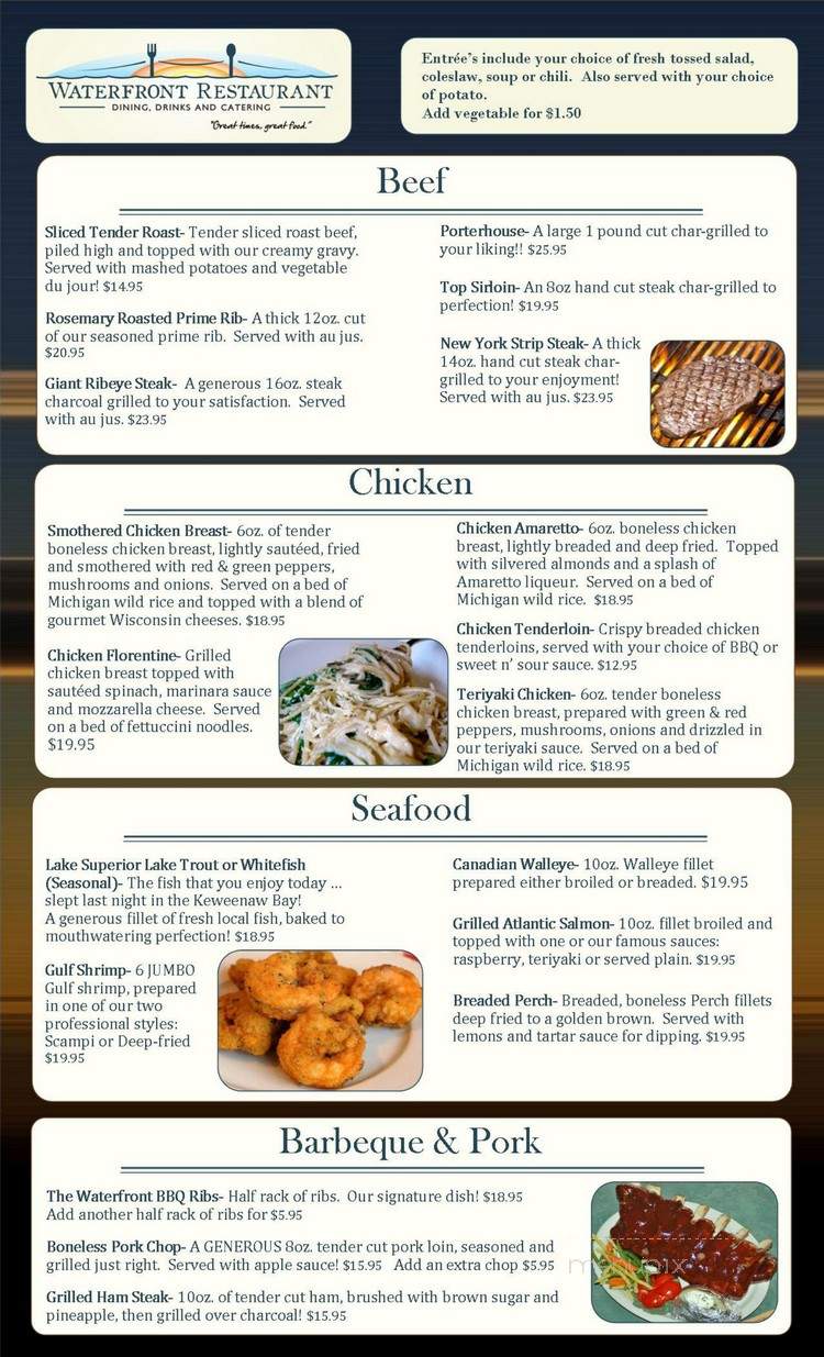 The Waterfront Restaurant and Upper Deck Lounge - Hancock, MI menu_pic
