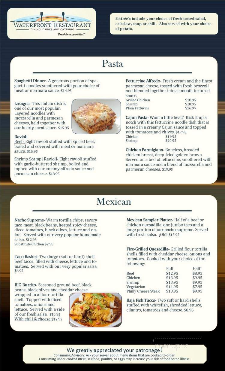 The Waterfront Restaurant and Upper Deck Lounge - Hancock, MI menu_pic