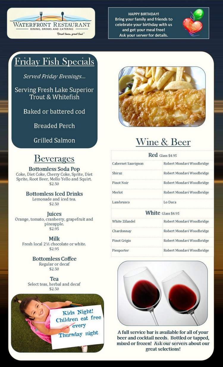 The Waterfront Restaurant and Upper Deck Lounge - Hancock, MI menu_pic