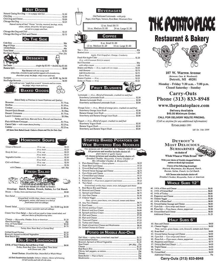 Potato Places - Detroit, MI menu_pic