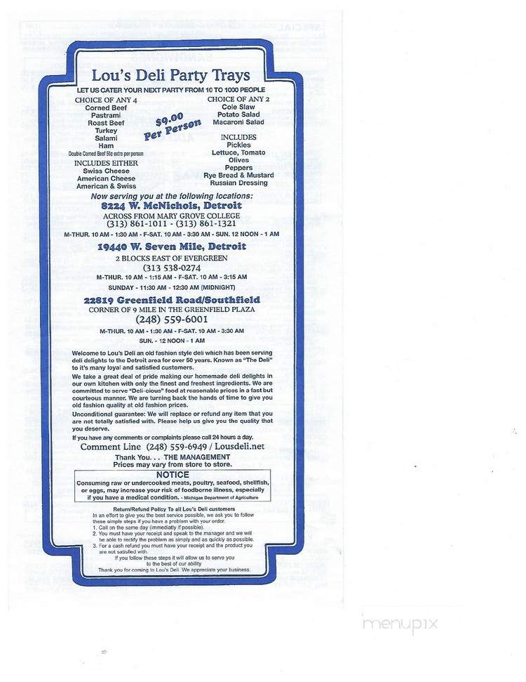Lou's Deli - Detroit, MI menu_pic