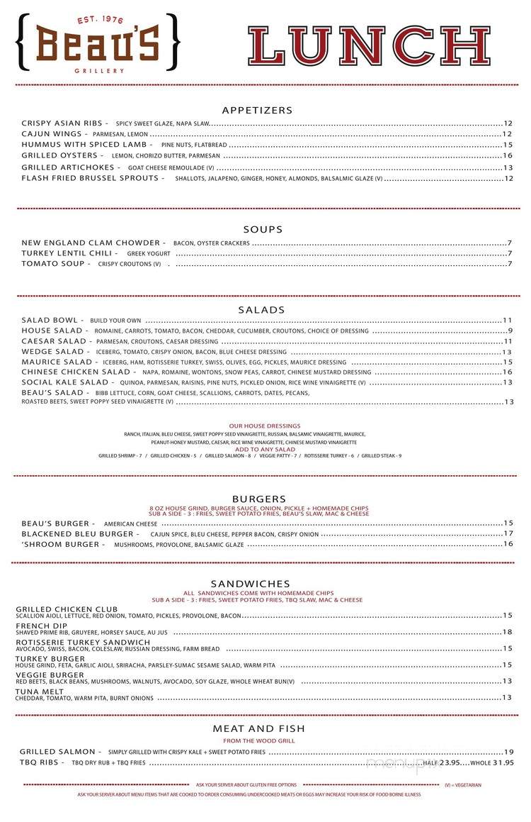 Beau Jacks Restaurant - Bloomfield Hills, MI menu_pic