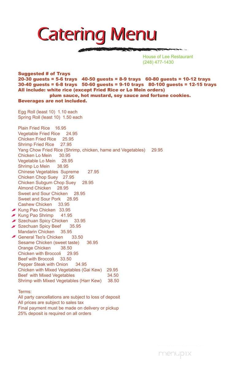 House Of Lee - Farmington, MI menu_pic