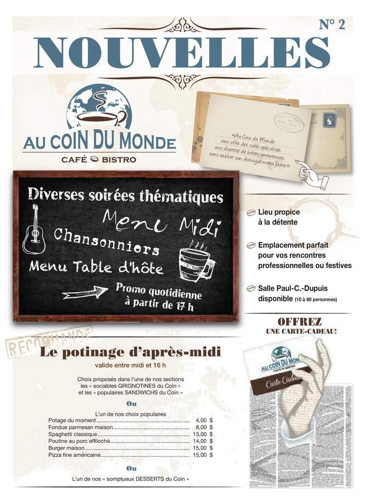 Cafe Bistro Au Coin du Monde - Montmagny, QC menu_pic