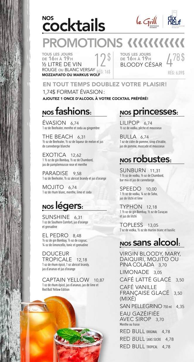 Resto Pub L' evasion - Victoriaville, QC menu_pic