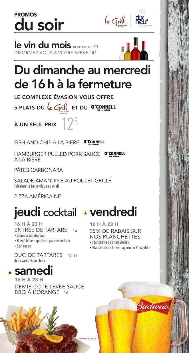 Resto Pub L' evasion - Victoriaville, QC menu_pic