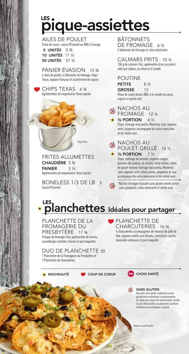 Resto Pub L' evasion - Victoriaville, QC menu_pic