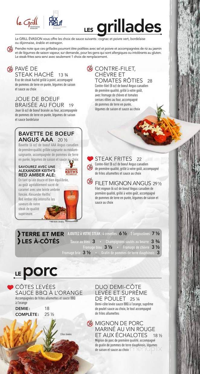 Resto Pub L' evasion - Victoriaville, QC menu_pic