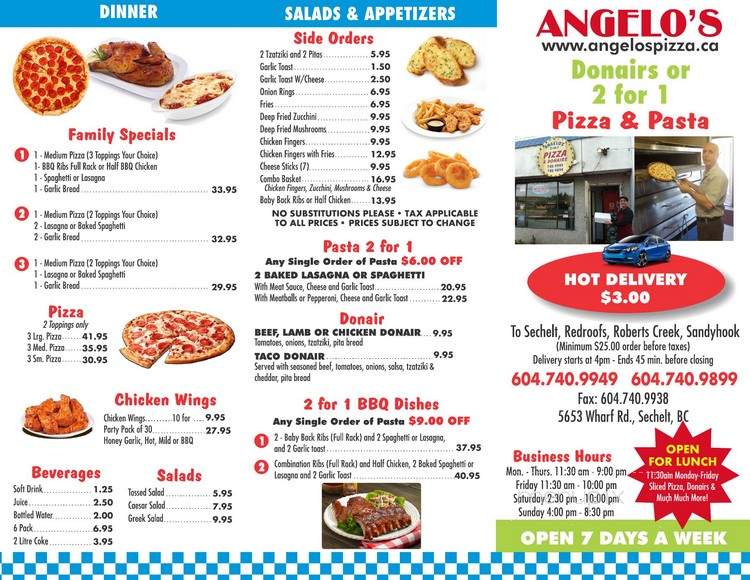 Angelo's Pizza & Pasta & Donair - Sechelt, BC menu_pic