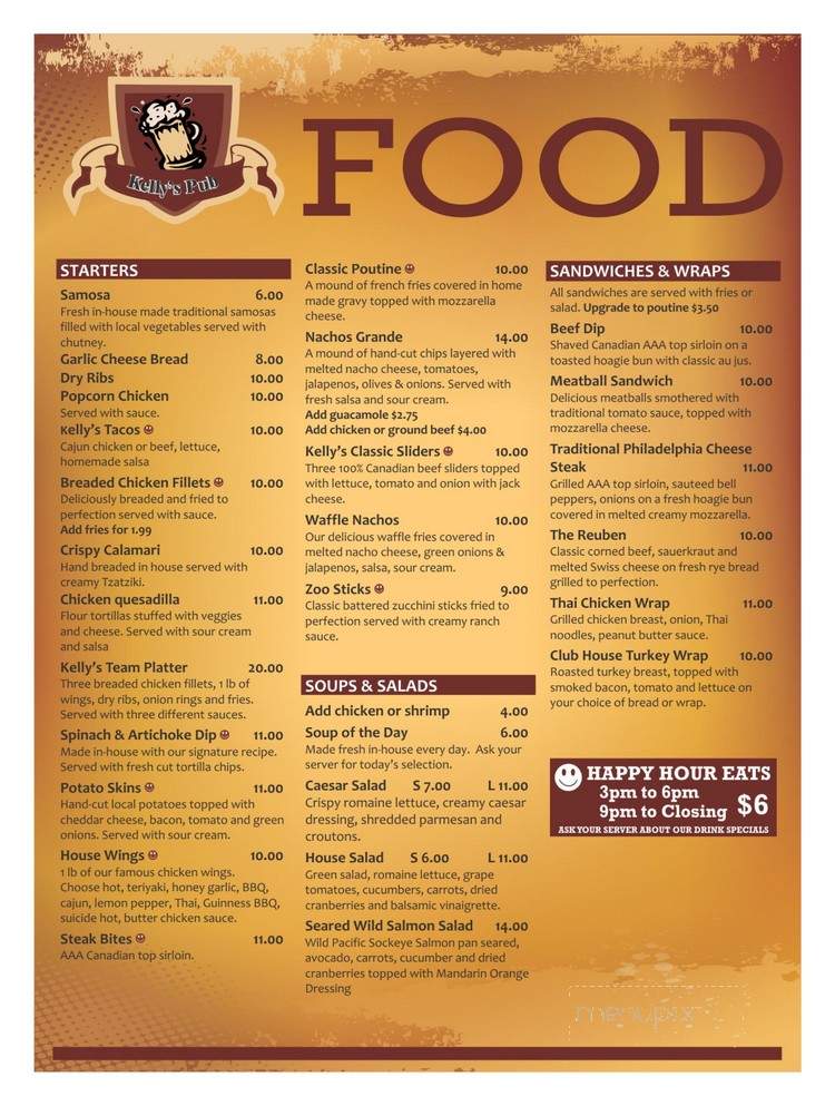 Kelly's Pub - Surrey, BC menu_pic