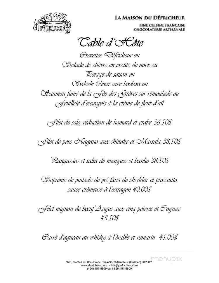 Maison Du Defricheur (La) - Rigaud, QC menu_pic