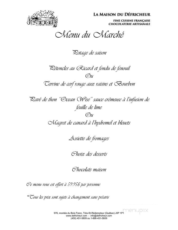 Maison Du Defricheur (La) - Rigaud, QC menu_pic
