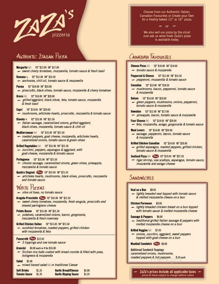 Zaza's Pizzeria - Brantford, ON menu_pic
