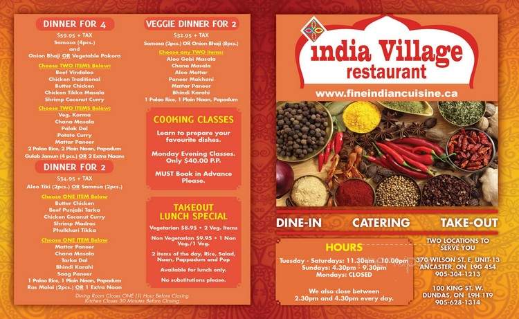 India Village Restaurant - Ancaster, ON menu_pic