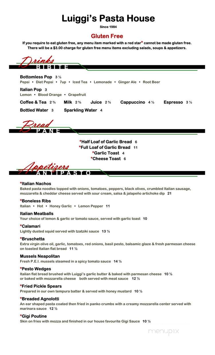 Luiggis Pasta House - Regina, SK menu_pic
