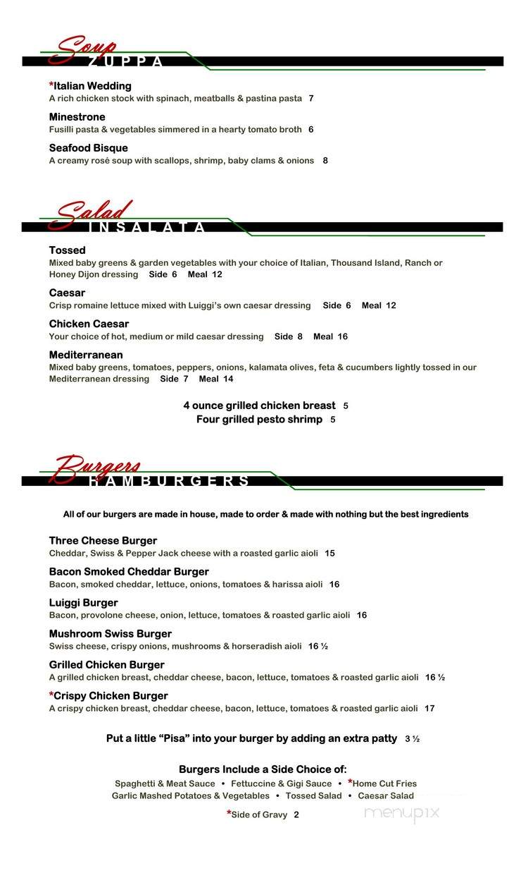 Luiggis Pasta House - Regina, SK menu_pic