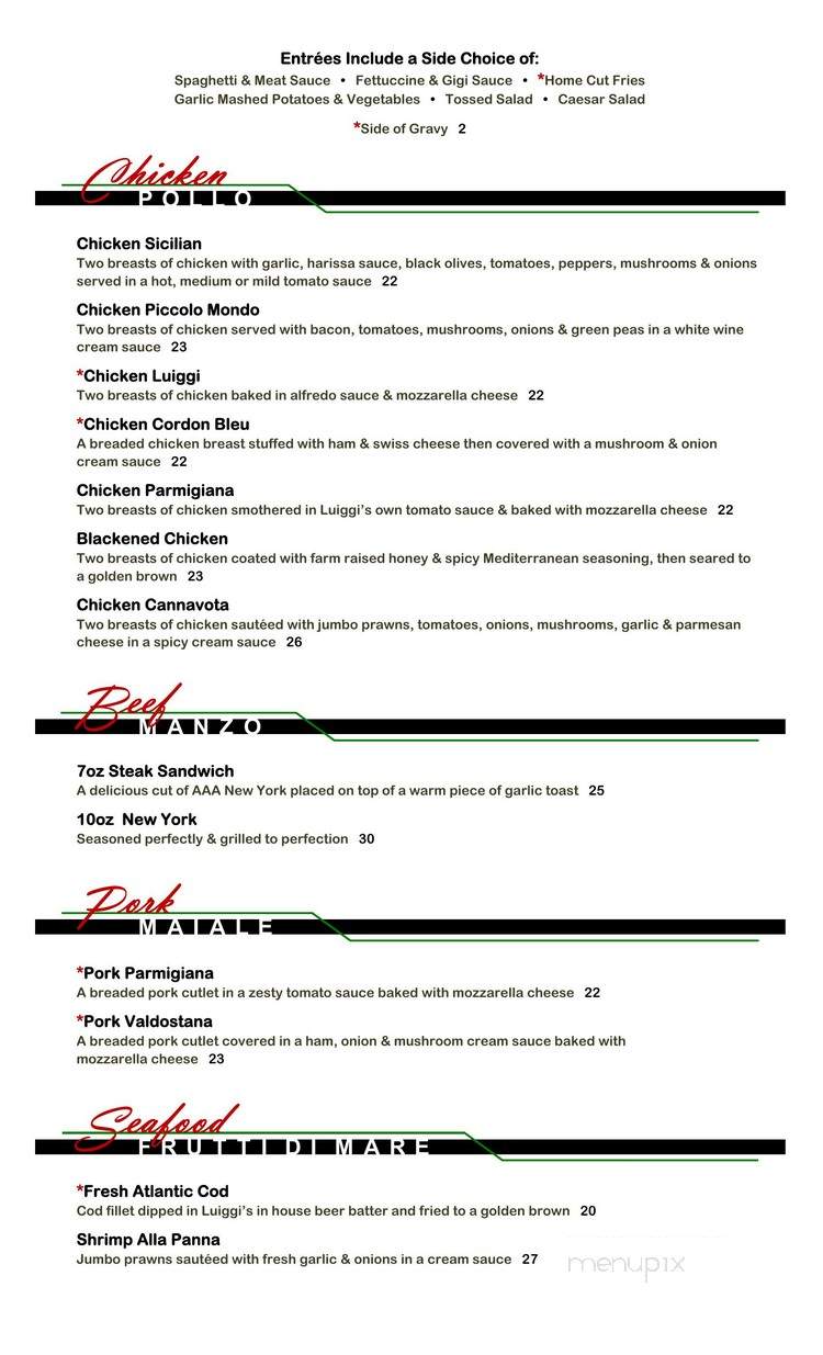 Luiggis Pasta House - Regina, SK menu_pic