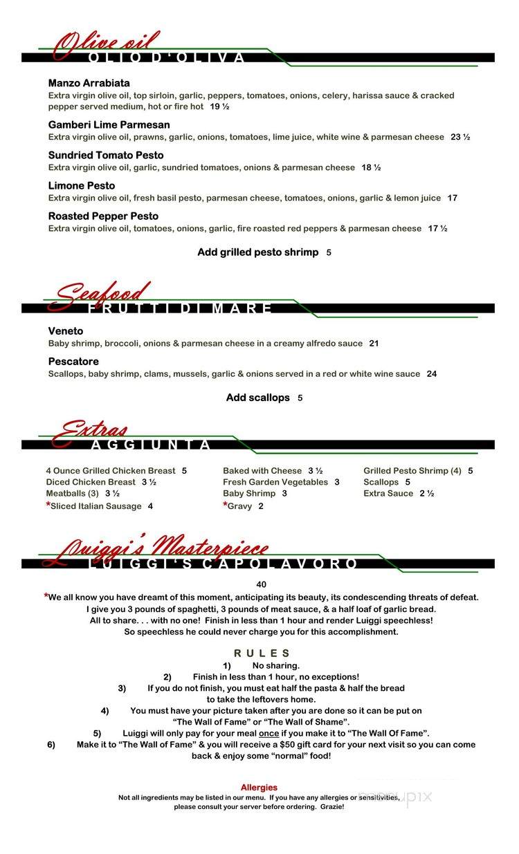 Luiggis Pasta House - Regina, SK menu_pic