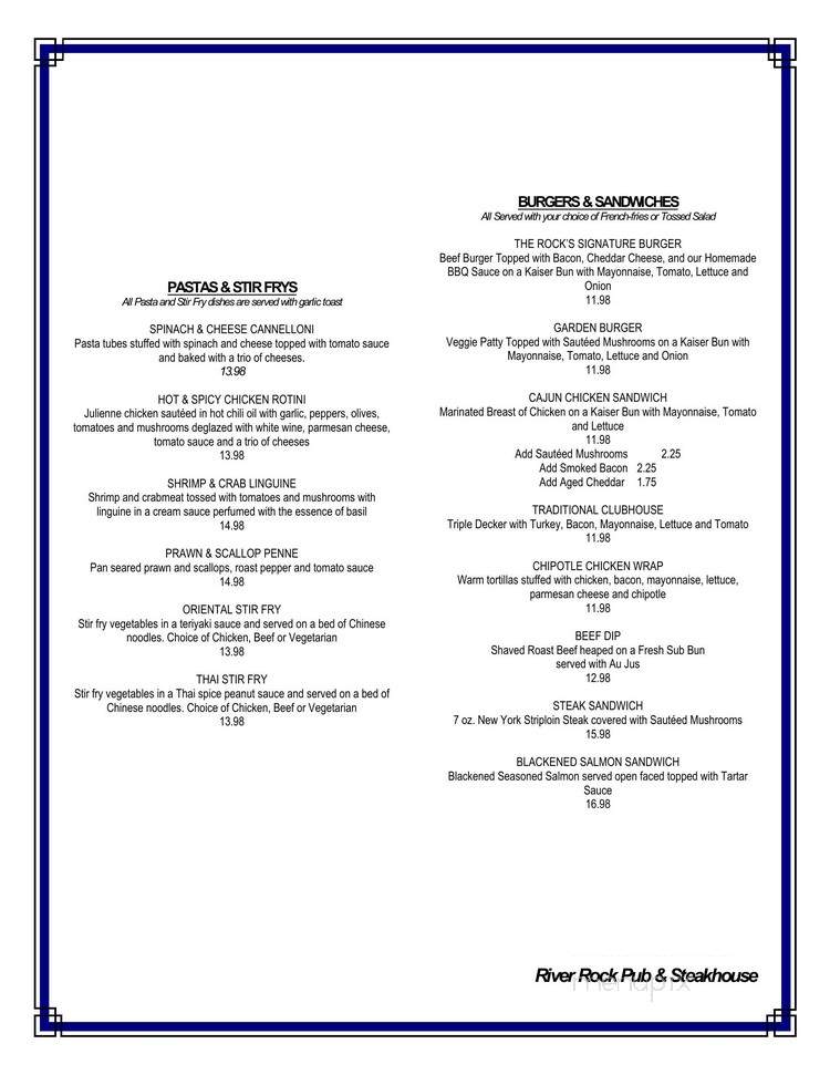 Riverrock Pub & Restaurant - Quesnel, BC menu_pic