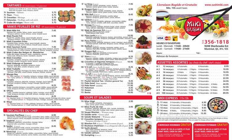 Menu Of Miki Sushi In Montreal Qc H1l 1e5 Menu Of Miki Sushi In Montreal Qc H1l 1e5