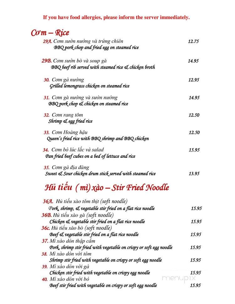 Mimosa Vietnamese Restaurant - Calgary, AB menu_pic