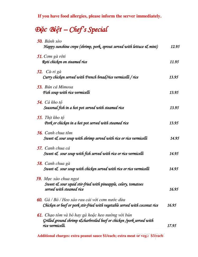 Mimosa Vietnamese Restaurant - Calgary, AB menu_pic