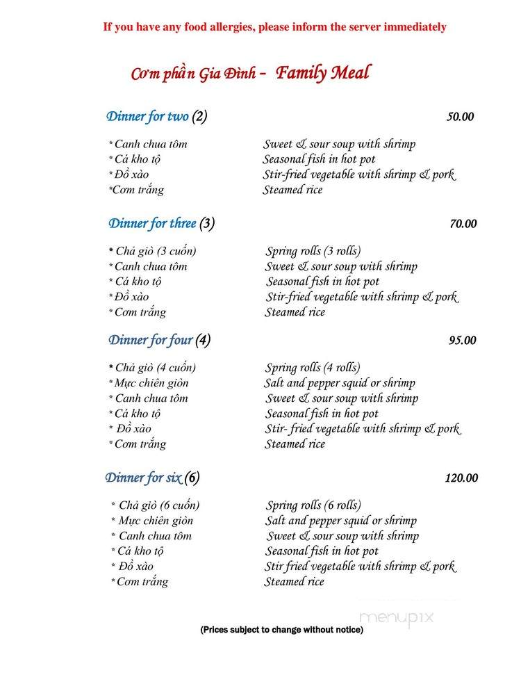 Mimosa Vietnamese Restaurant - Calgary, AB menu_pic