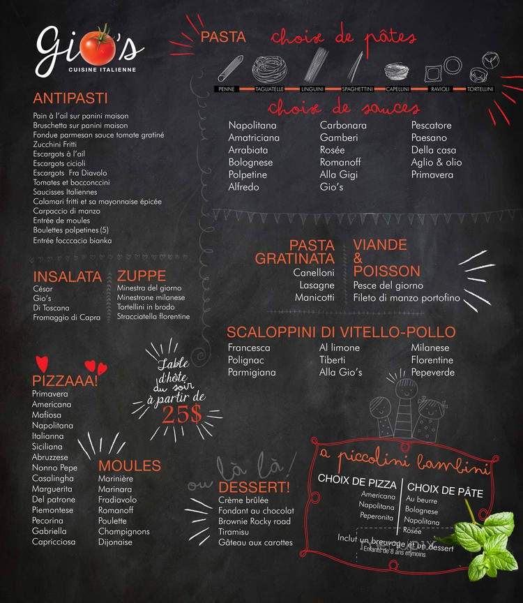 Gio's Pasta E Vino - Saint-Sauveur-Des-Monts, QC menu_pic