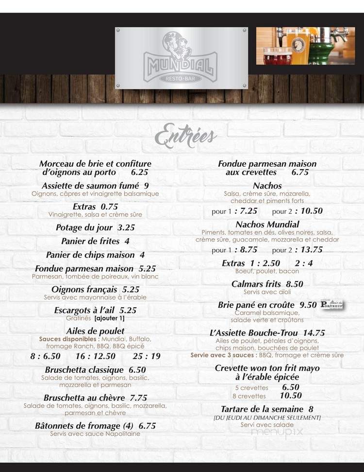 Restaurant-Bar le Mundial Saint-Raymond - Saint-Raymond, QC menu_pic