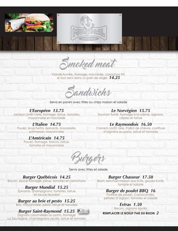 Restaurant-Bar le Mundial Saint-Raymond - Saint-Raymond, QC menu_pic