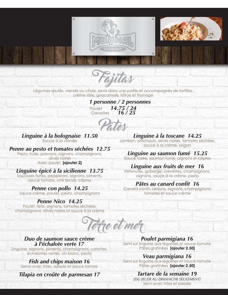 Restaurant-Bar le Mundial Saint-Raymond - Saint-Raymond, QC menu_pic