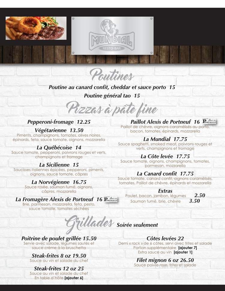 Restaurant-Bar le Mundial Saint-Raymond - Saint-Raymond, QC menu_pic