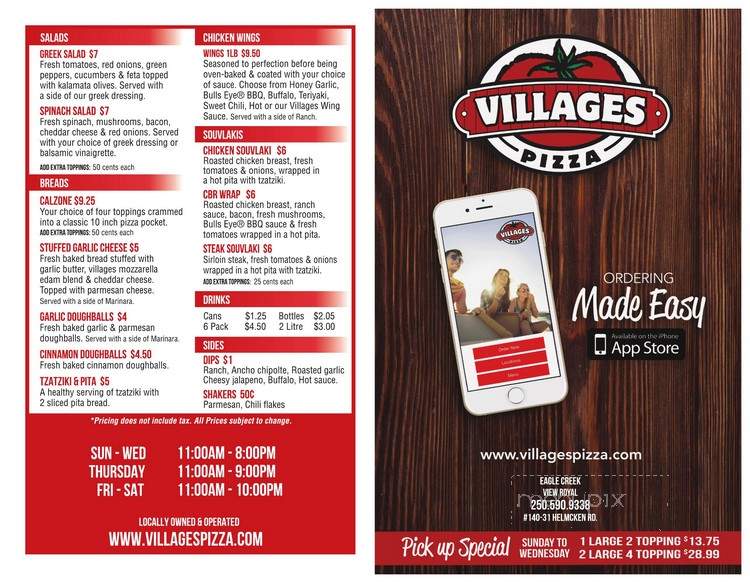 Village Pizza - Victoria, BC menu_pic