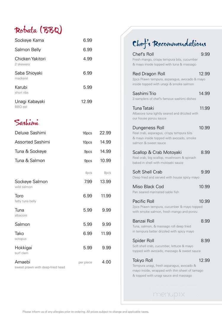 Temaki Sushi - Vancouver, BC menu_pic