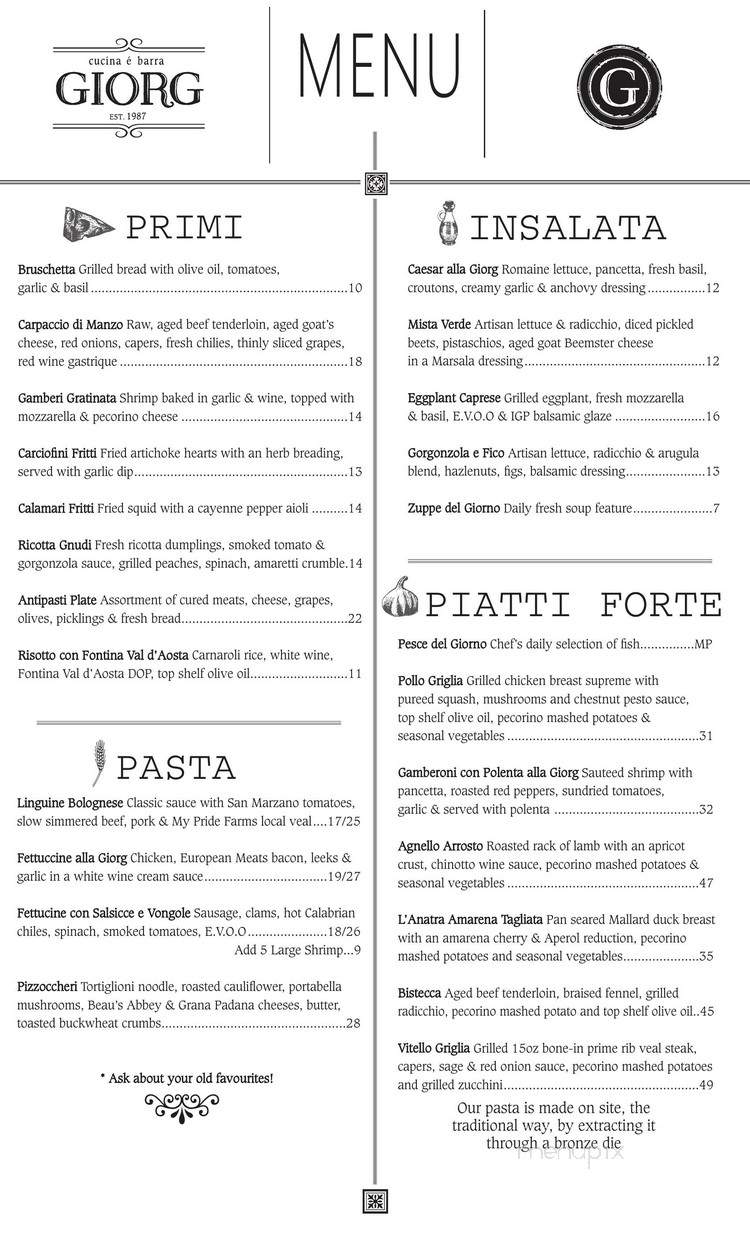 Giorg Ristorante - Thunder Bay, ON menu_pic