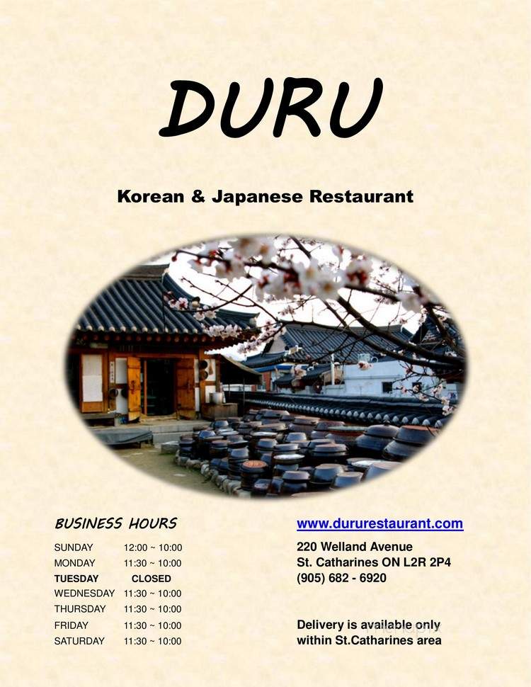 Duru Korean Restaurant - Saint Catharines, ON menu_pic