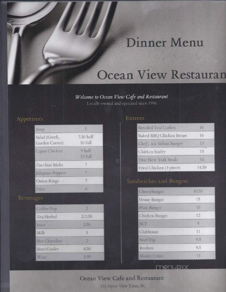 Oceanview Cafe & Restaurant - Tahsis, BC menu_pic