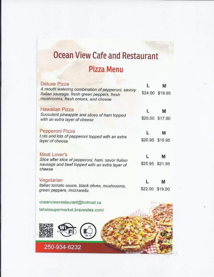 Oceanview Cafe & Restaurant - Tahsis, BC menu_pic