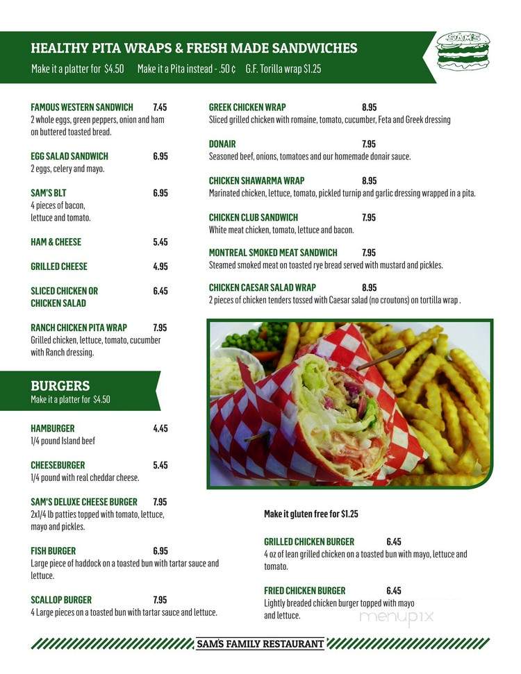 Sam's Family Restaurant - Rusticoville, PE menu_pic