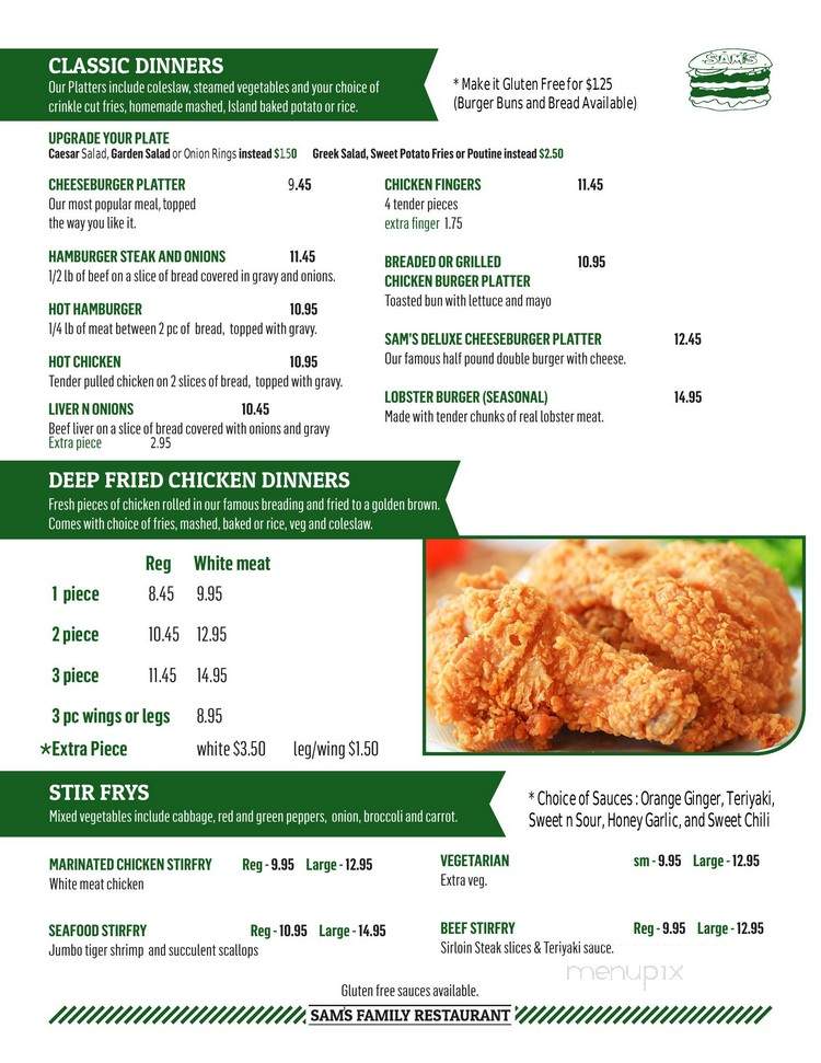 Sam's Family Restaurant - Rusticoville, PE menu_pic